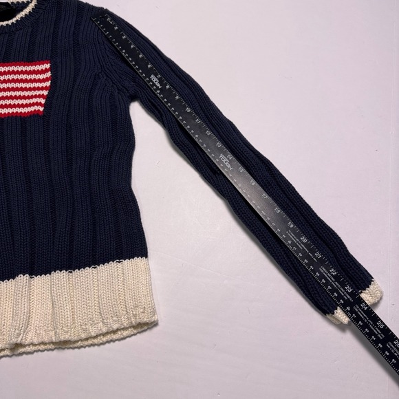 Vintage Polo Jeans Ralph Lauren Sweater Womens Small USA Flag Knit Navy Cotton - Picture 9 of 9